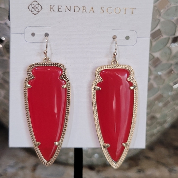 Kendra Scott Translucent Red Arrowhead Skylar Earrings Gold Red Earrings - Picture 13 of 13